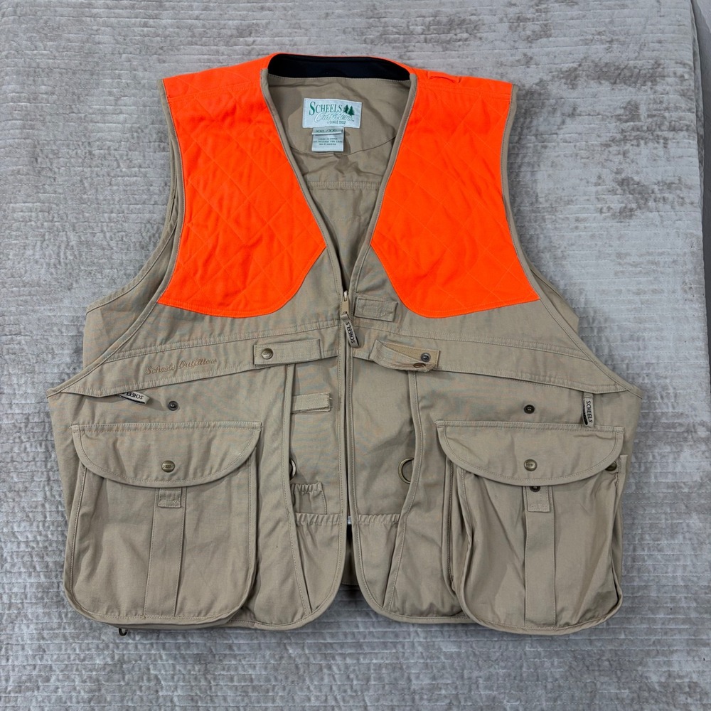 Scheels Outfitters XXL Hunting Vest Blaze Orange Khaki Game Bag‎ Cotton Canvas